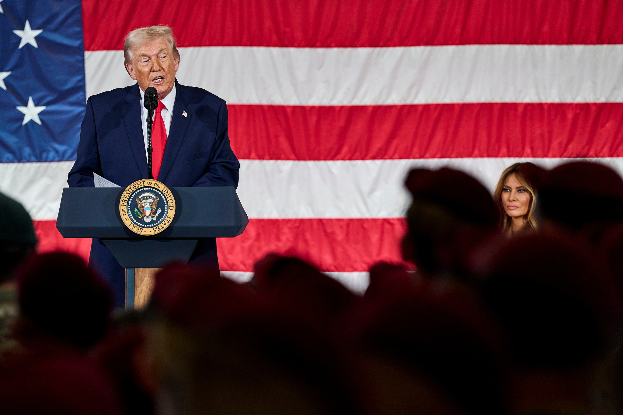 President Donald Trump gives remarks to the troops in Fort Bragg, N.C., Friday, Feb. 13, 2026. /VCG