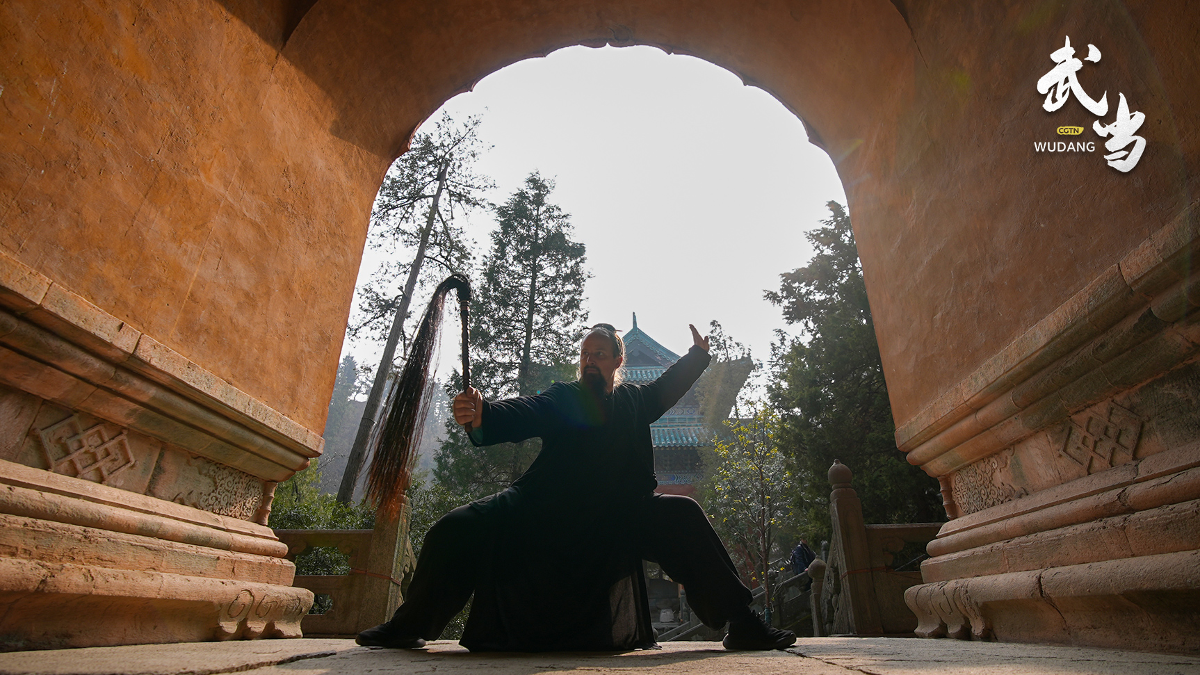 Jake Pinnick practices Wudang martial arts. /CGTN