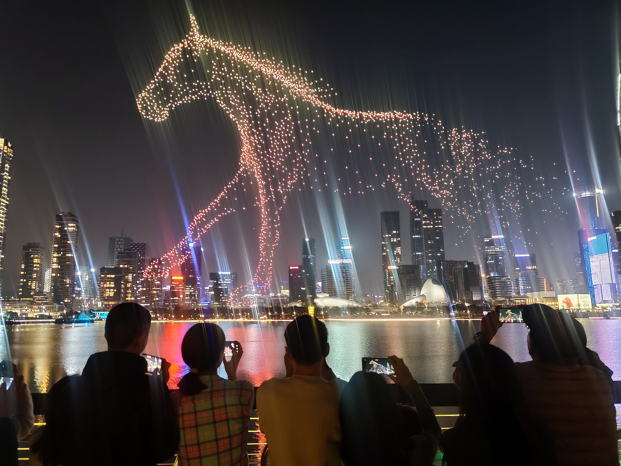 Drones form a galloping horse in the sky over Shenzhen, Guangdong Province, south China, February 13, 2026. /VCG