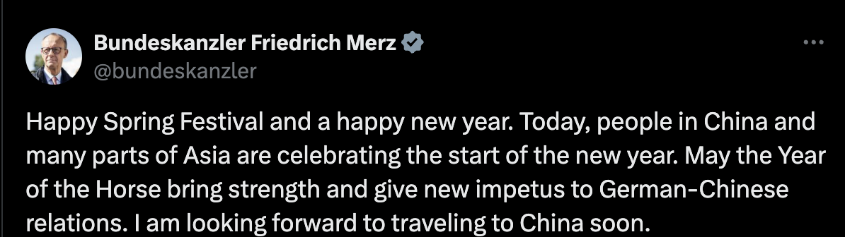 Screenshot of German Chancellor Friedrich Merz's X post. /@bundeskanzler