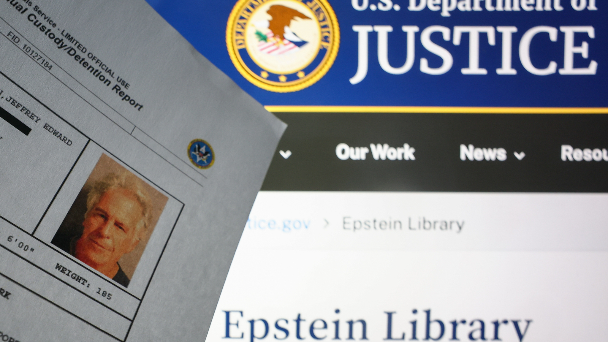 Printed documents available in the Epstein Library on the U.S. Department of Justice website displayed on a laptop screen are seen in this illustration photo, February 17, 2026. /VCG