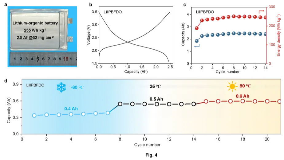 Charts showing the performance of the organic pouch battery. /Tianjin University