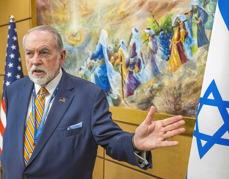 U.S Ambassador to Israel Mike Huckabee speaks in his Jerusalem office in the United States embassy building in Jerusalem, December 18, 2025. /VCG