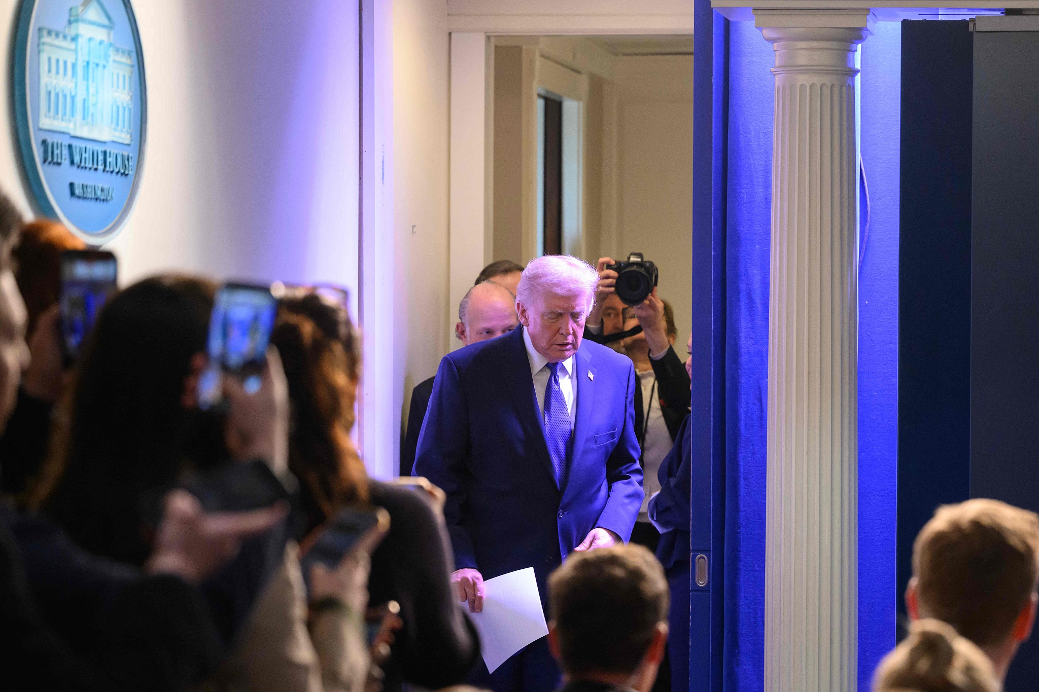 U.S. President Donald Trump arrives to speak during a press conference in the Brady Press Briefing Room of the White House in Washington, DC, on February 20, 2026. /VCG