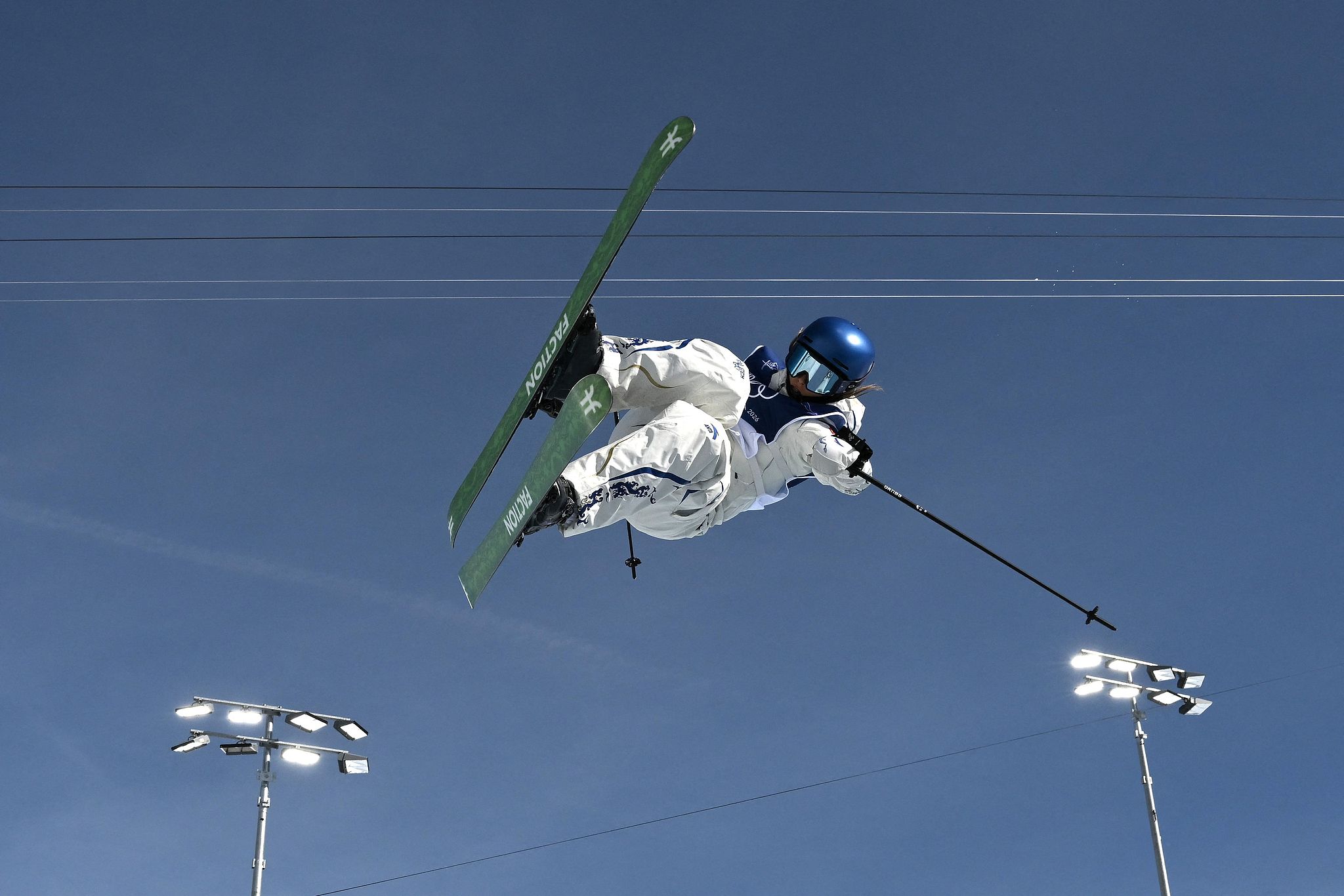 Gold medalist Gu Ailing of China competes in the women's freestyle skiing halfpipe final at the 2026 Milano Cortina Winter Olympics in Livigno, Italy, February 22, 2026. /VCG