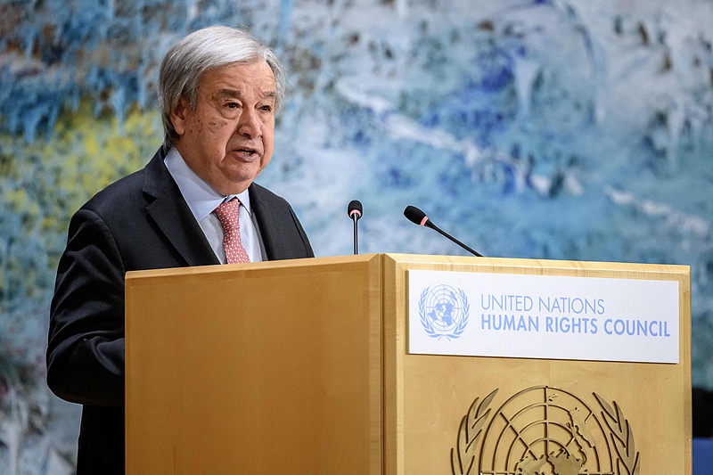 Antonio Guterres delivers a speech at the opening of the 61st session of the United Nations Human Rights Council at the United Nations Office at Geneva in Geneva, February 23, 2026. /VCG