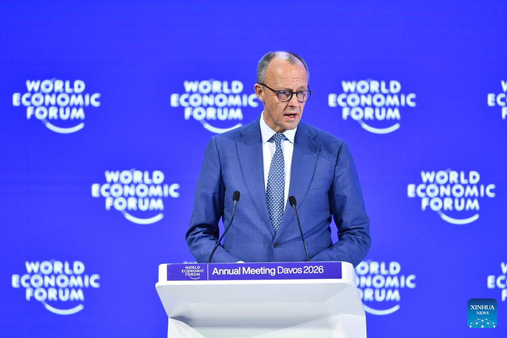 German Chancellor Friedrich Merz speaks at the World Economic Forum (WEF) Annual Meeting 2026 in Davos, Switzerland, January 22, 2026. /Xinhua