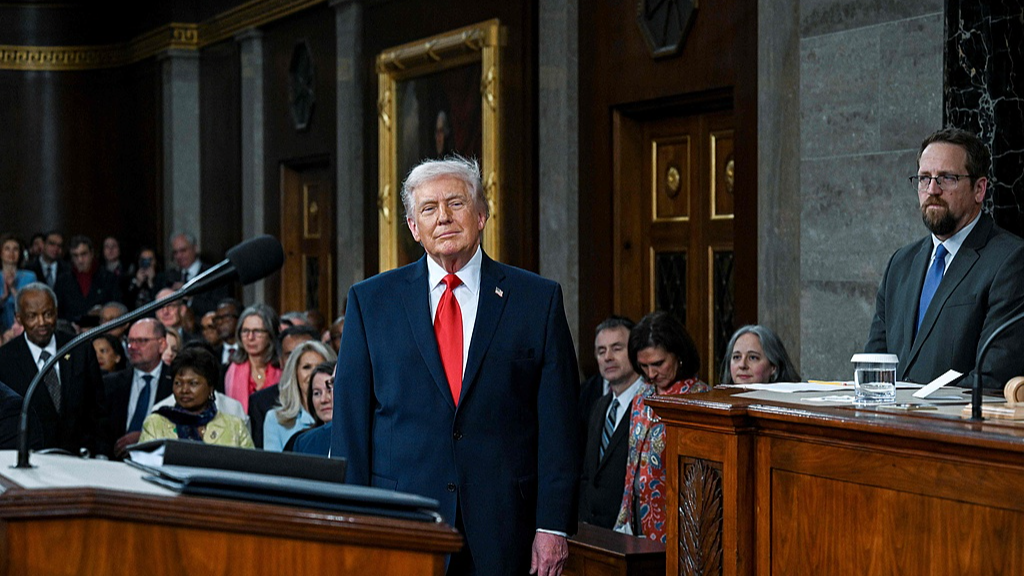U.S. President Donald Trump arrives to deliver the first State of the Union address of his second term to a joint session of Congress in the House Chamber of the United States Capitol in Washington, DC, on February 24, 2026. /VCG