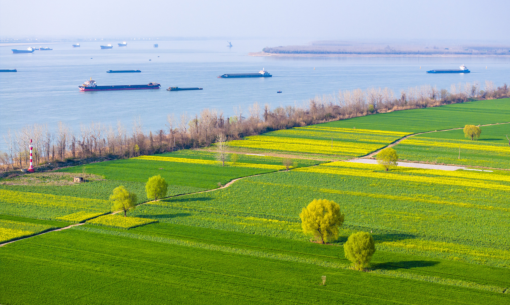 Barges on the Yangtze River in Wuhu City, Anhui Province, east China, March 10, 2025. /VCG