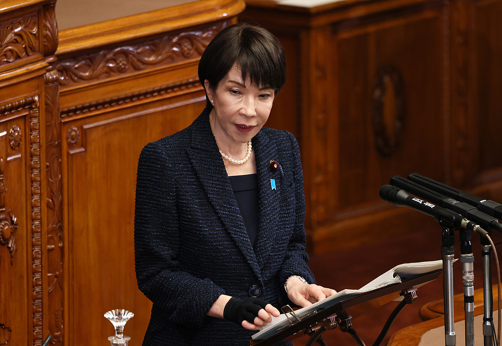 Japanese Prime Minister Sanae Takaichi attends a questioning session by party representatives during the House of Councilors plenary session in the Diet (Legislature) in Tokyo, Japan, February 26, 2026. /CFP