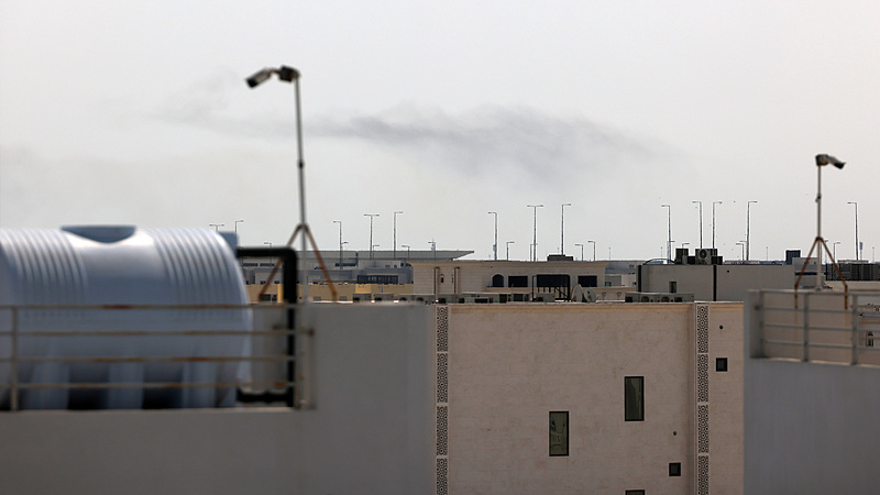 Smoke wafts in the distance after missiles were fired over Doha, Qatar, February 28, 2026. /VCG