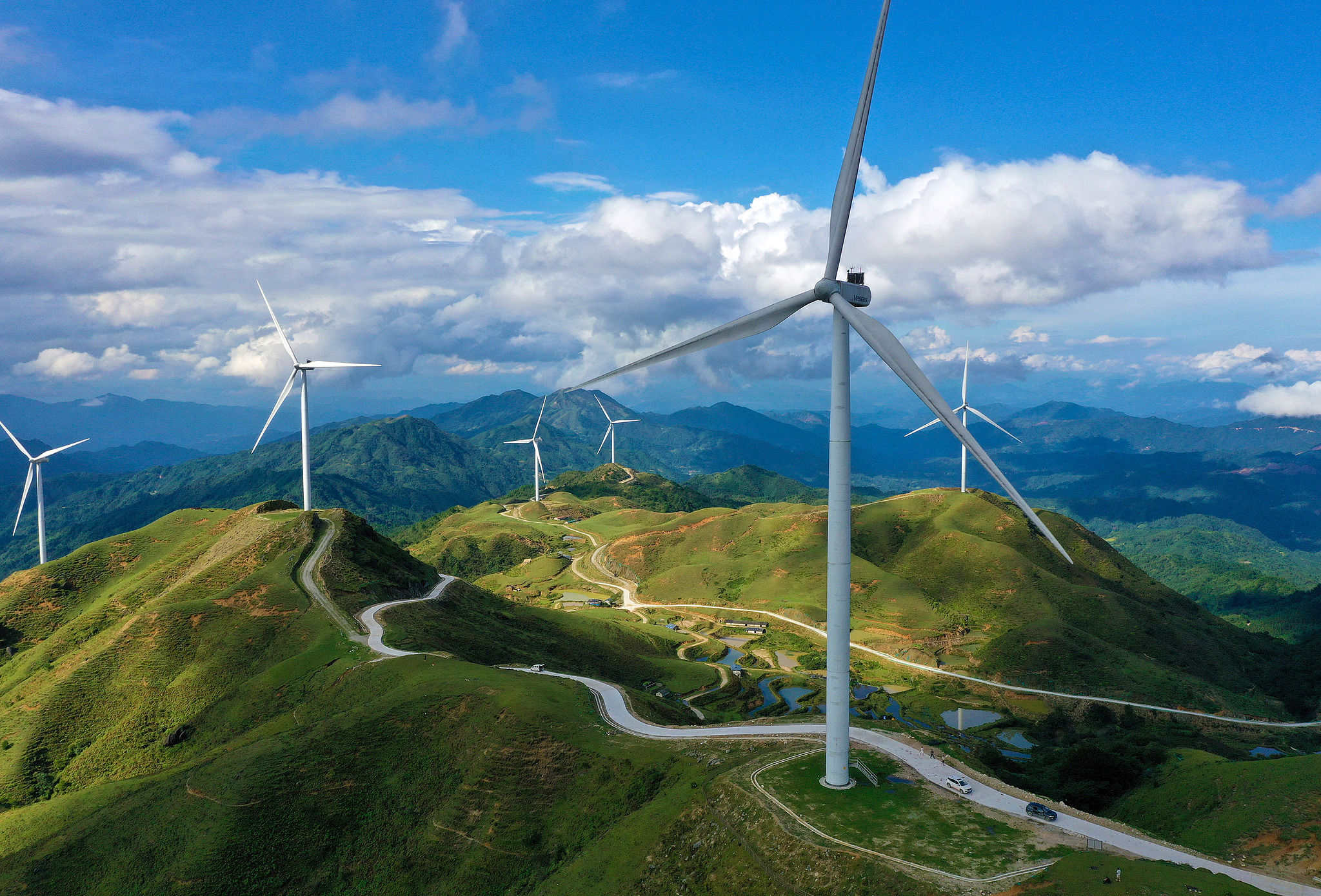 Wind turbines in Gandong Township, Liuzhou City, Guangxi Zhuang Autonomous Region, south China, September 11, 2025. /VCG