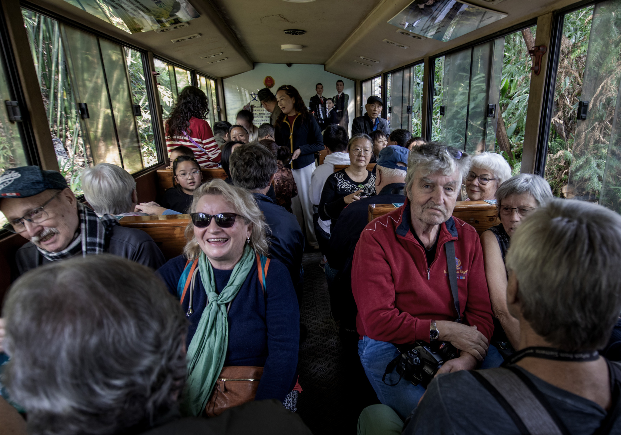 Foreign travellers experience the Jiayang steam train in Leshan, Sichuan Province on February 27, 2026. /VCG