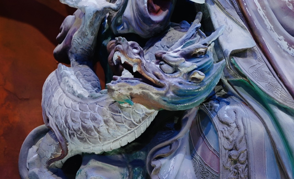 A close-up detail of a colored sculpture from the Twenty-Eight Mansions. /CGTN
