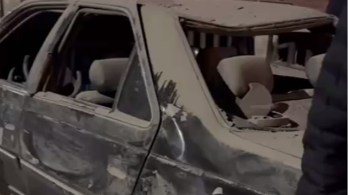 Debris of a car hit during the strikes at Tehran's Gandhi Hospital, Iran, March 1, 2026. /CMG