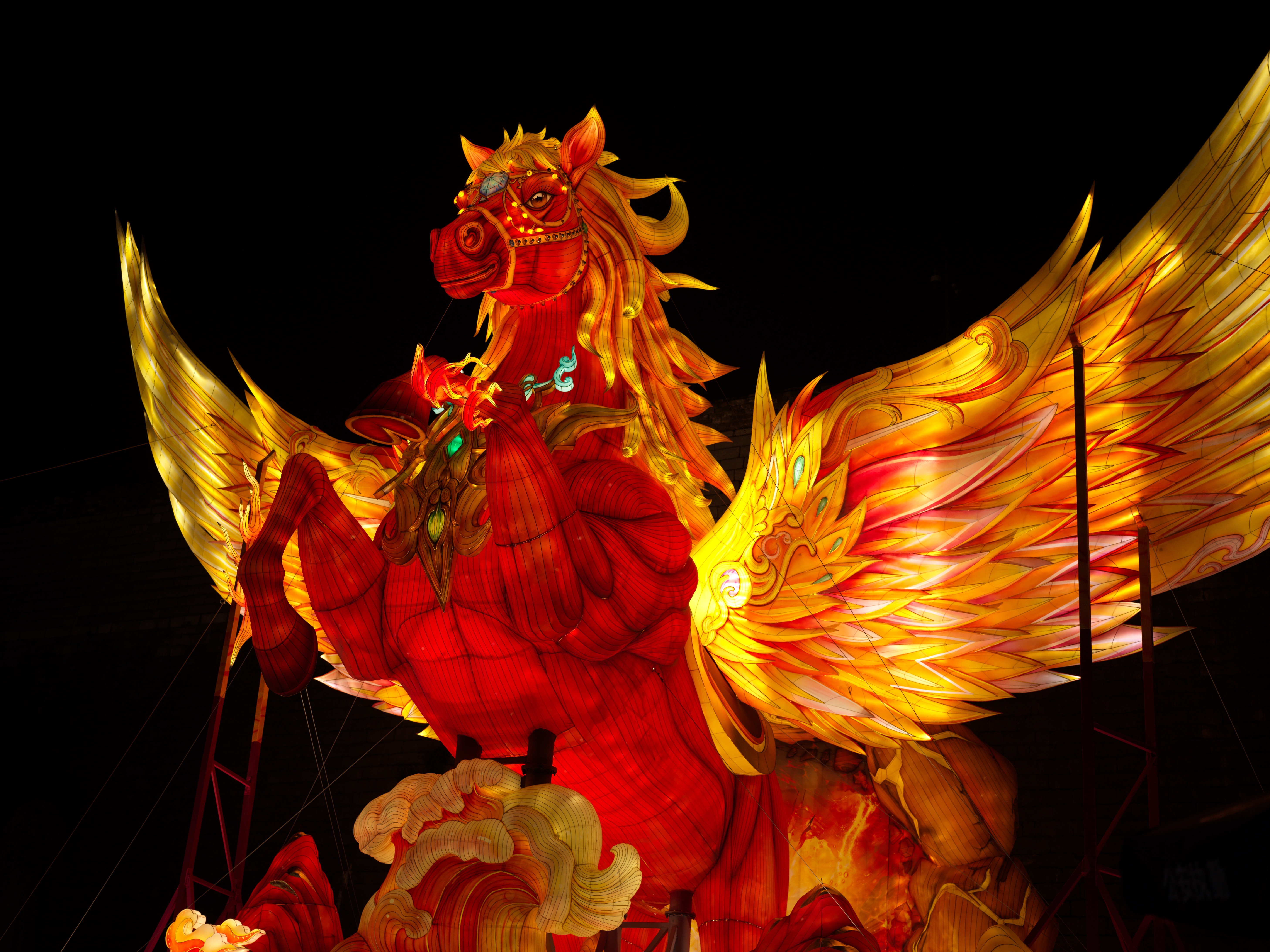 A flying red horse lantern stands in the Laomendong historical district, Nanjing City, east China's Jiangsu Province, February 25, 2026. Chen Hongyu/CGTN