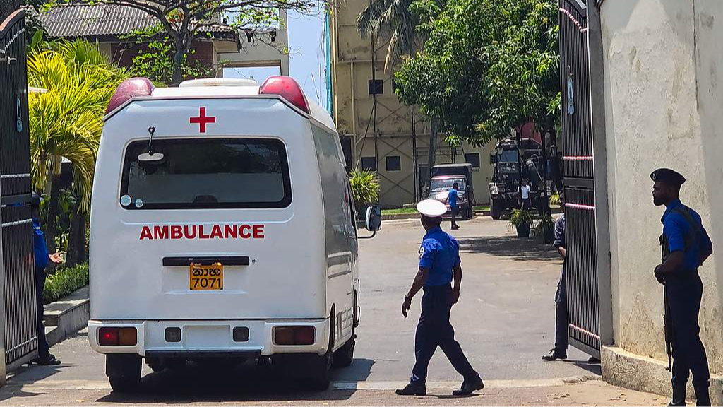 An ambulance enters Sri Lanka's southern naval headquarters to pick up Iranian sailors rescued from the Iranian frigate IRIS Dena, in Galle, Sri Lanka, March 4, 2026. /VCG