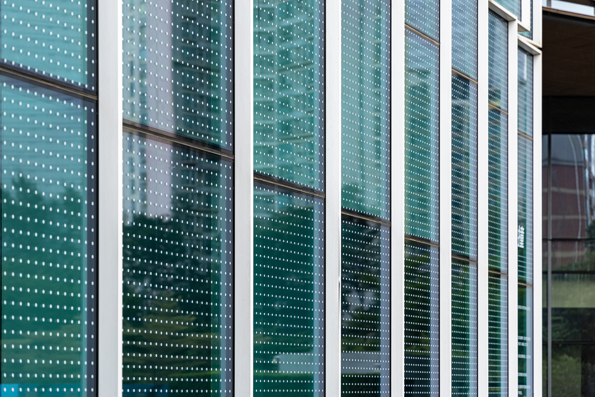 Patterned stickers on the building to prevent bird collisions, Shenzhen, Guangdong Province, south China, October 18, 2023. /VCG