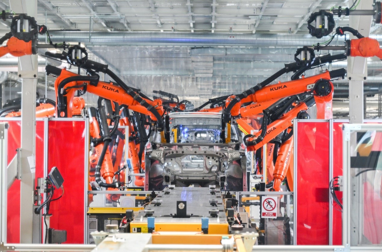 Robotic arms operate on the vehicle production line at Volkswagen Anhui in Hefei, Anhui Province, China, May 21, 2025. /VCG