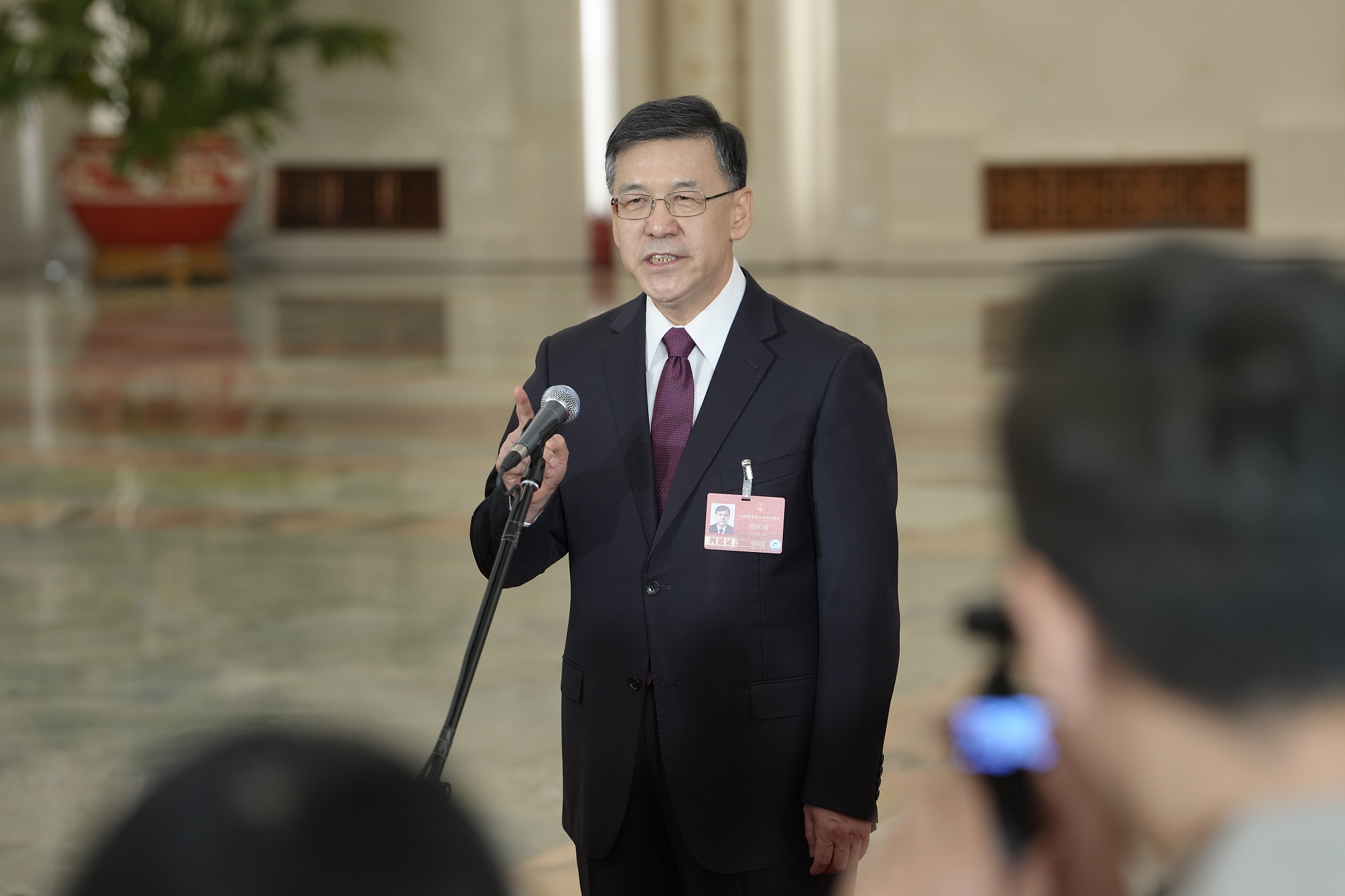 Yin Hejun, China's minister of Science and Technology, participates in an open interview, Beijing, China, March 5, 2026. /VCG