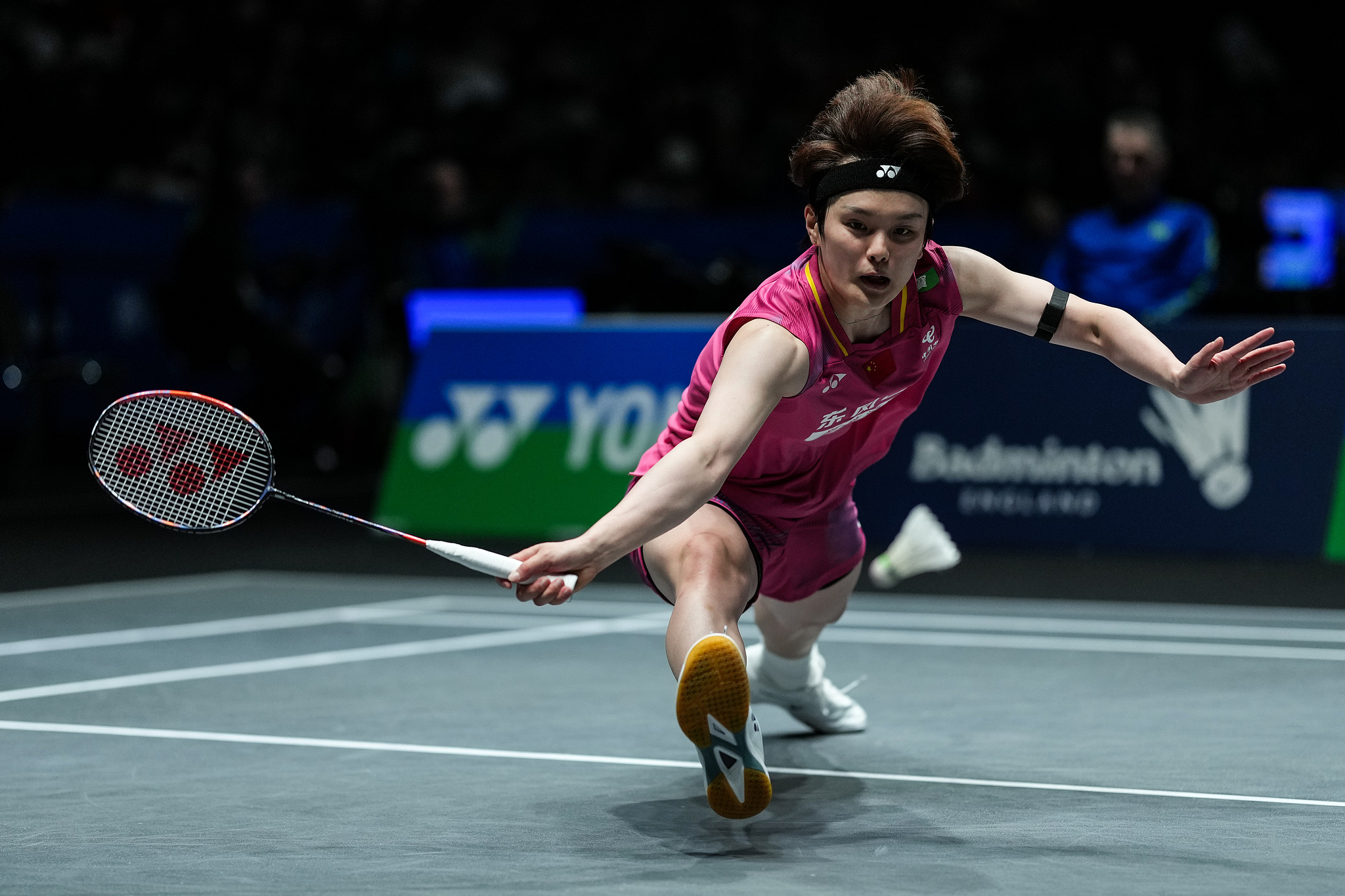 Wang Zhiyi of China competes in the Women's Singles First Round match against Hina Akechi of Japan during day two of All England Open at Utilita Arena in Birmingham, England, March 4, 2026. /VCG