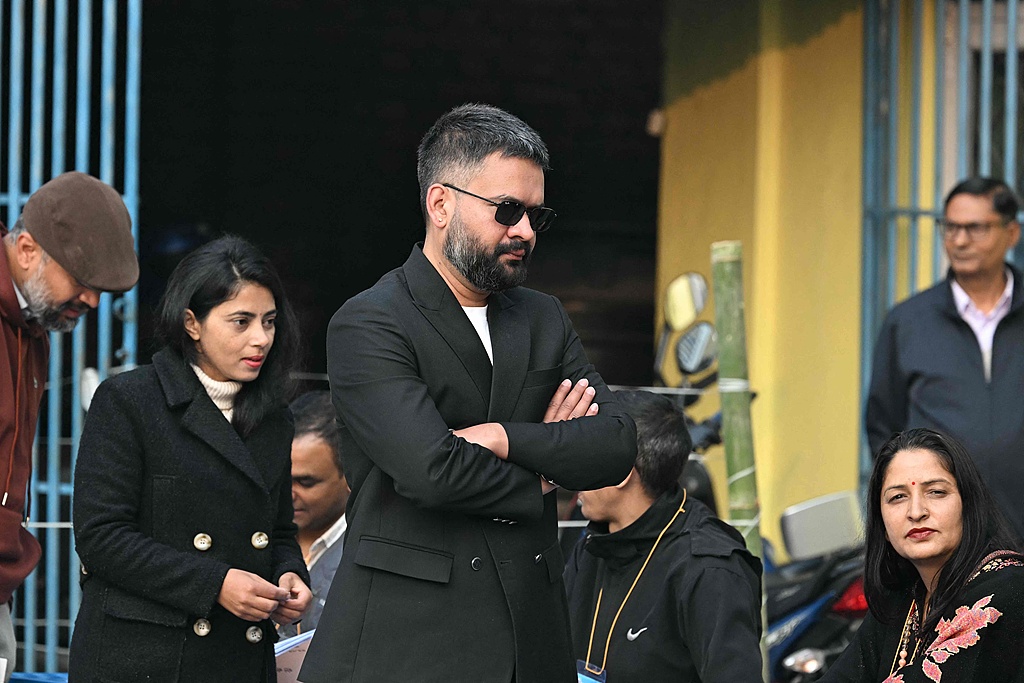 Balendra Shah, the prime ministerial candidate for the Rastriya Swatantra Party, stands in line to cast his ballot in Nepal's general election in Kathmandu, Nepal, March 5, 2026. /CFP