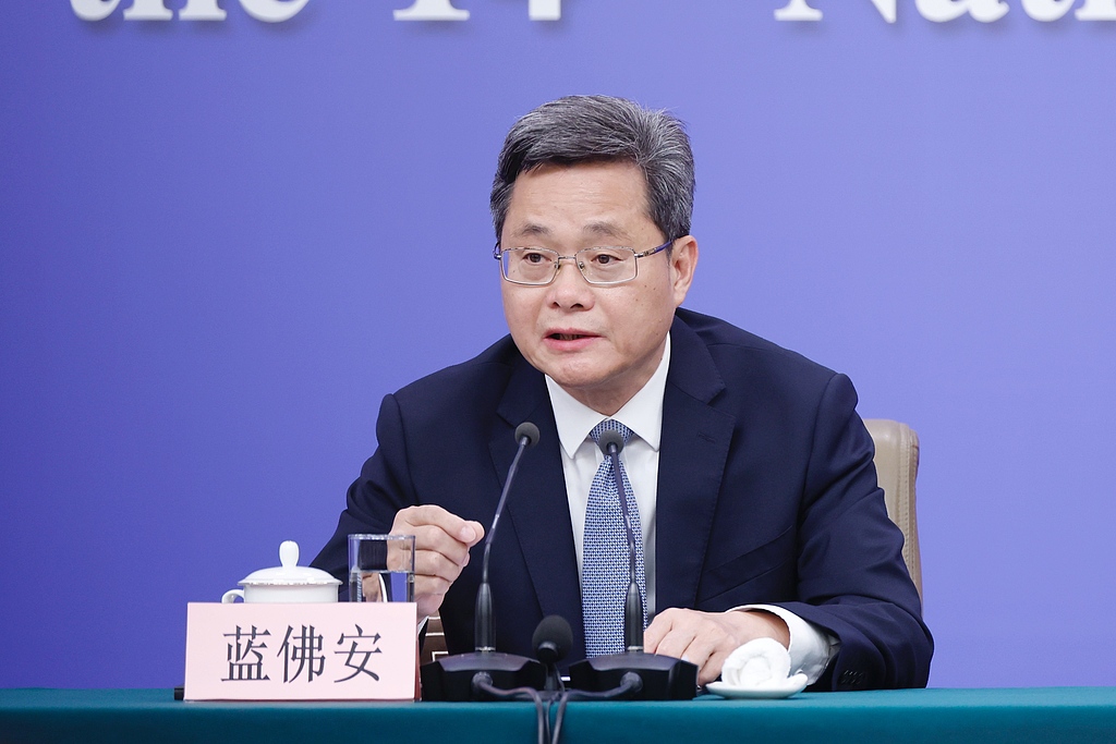 Lan Fo'an, Minister of Finance, answers questions at the Media Center in Beijing, China, March 6, 2026./ VCG