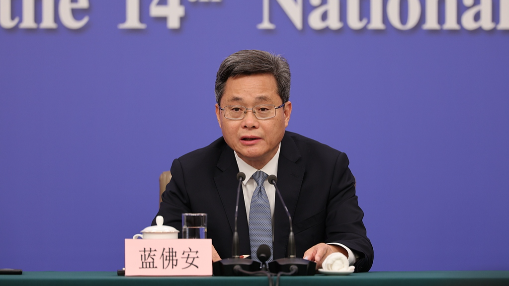 Chinese Finance Minister Lan Fo'an speaks at a press conference on the economy, Beijing, capital of China, March 6, 2026. /VCG
