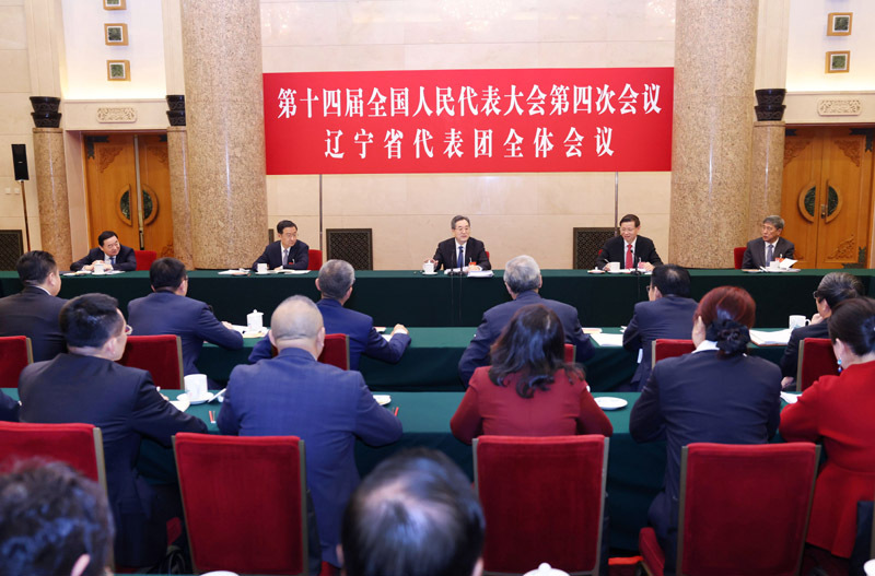 Ding Xuexiang, a member of the Standing Committee of the Political Bureau of the Communist Party of China Central Committee and Chinese vice premier, joins deputies from the delegation of Liaoning Province to deliberate on the government work report at the fourth session of the 14th National People's Congress in Beijing, capital of China, March 5, 2026. /Xinhua