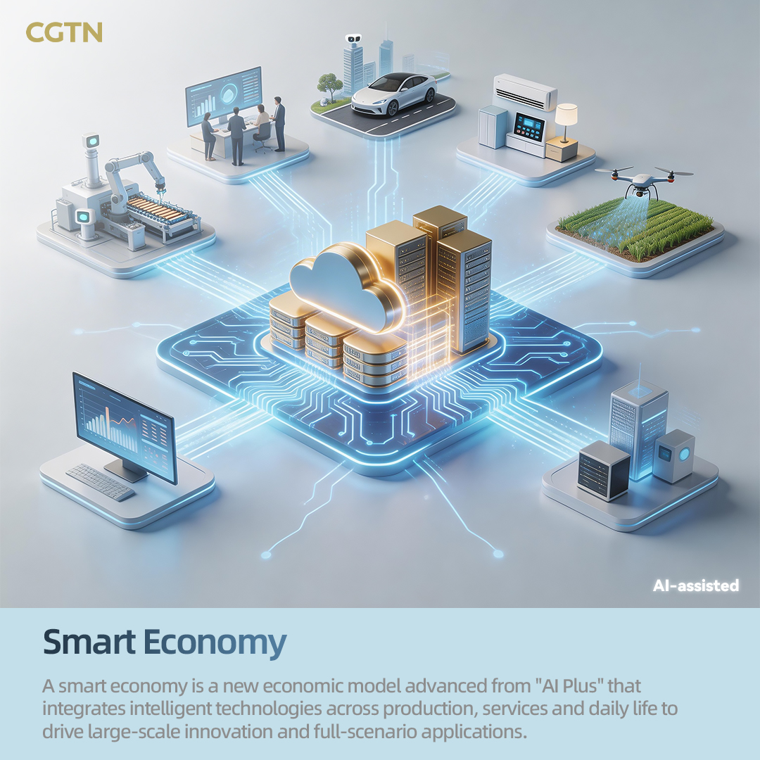 AI-generated graphic depiction of the smart economy. /CGTN