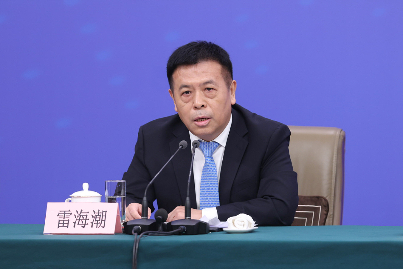 Lei Haichao, head of China's National Health Commission, makes remarks at a press conference on people's livelihood during the fourth session of the 14th National People's Congress. /VCG