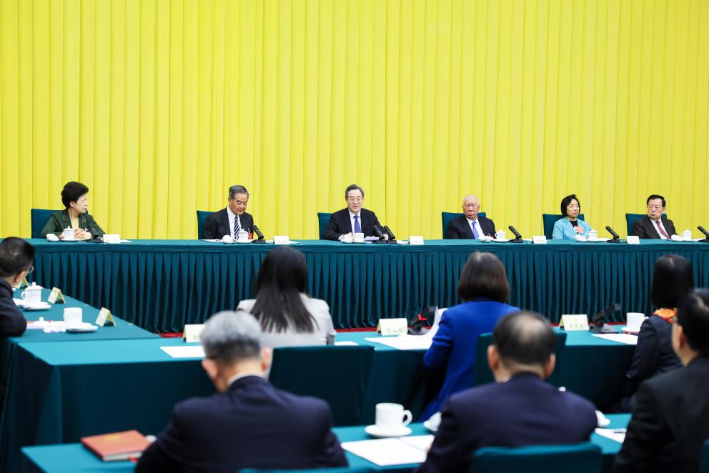Ding Xuexiang, a member of the Standing Committee of the Political Bureau of the Communist Party of China Central Committee and Chinese vice premier, attends a joint group meeting of political advisors from Hong Kong and Macao special administrative regions at the fourth session of the 14th National Committee of the Chinese People's Political Consultative Conference (CPPCC) in Beijing, capital of China, March 6, 2026. /Xinhua