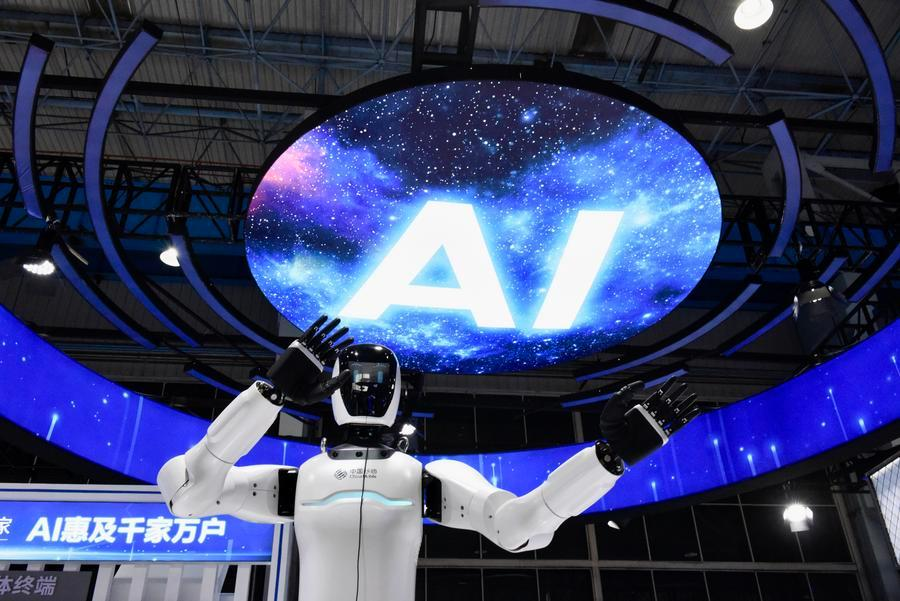 A humanoid robot of China Mobile is pictured at the exhibition area of the 2025 Global Industrial Internet Conference in Shenyang, northeast China's Liaoning Province, September 7, 2025. /Xinhua