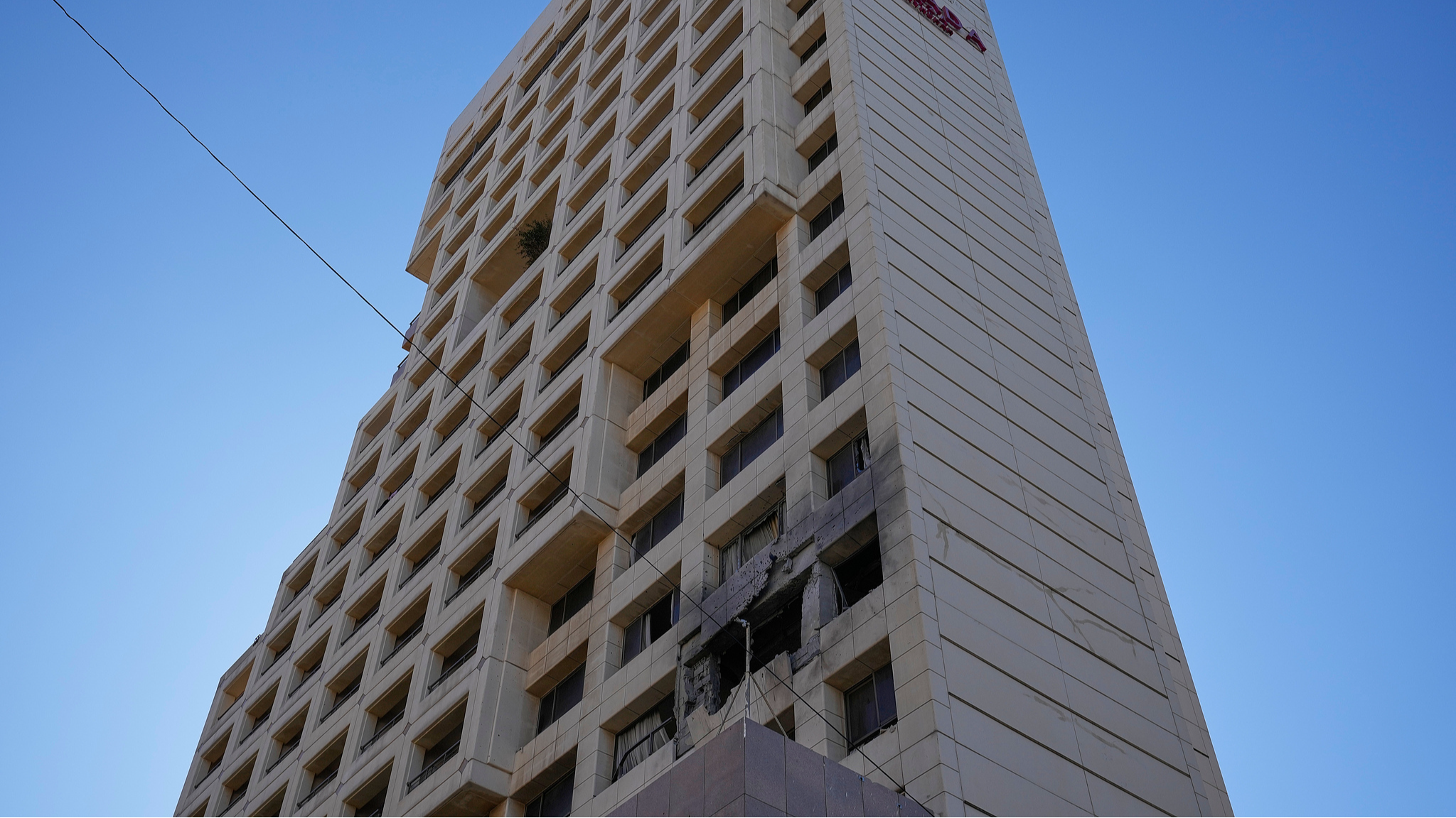 Damaged hotel rooms hit by an Israeli strike are seen in Beirut, Lebanon, March 8, 2026. /VCG