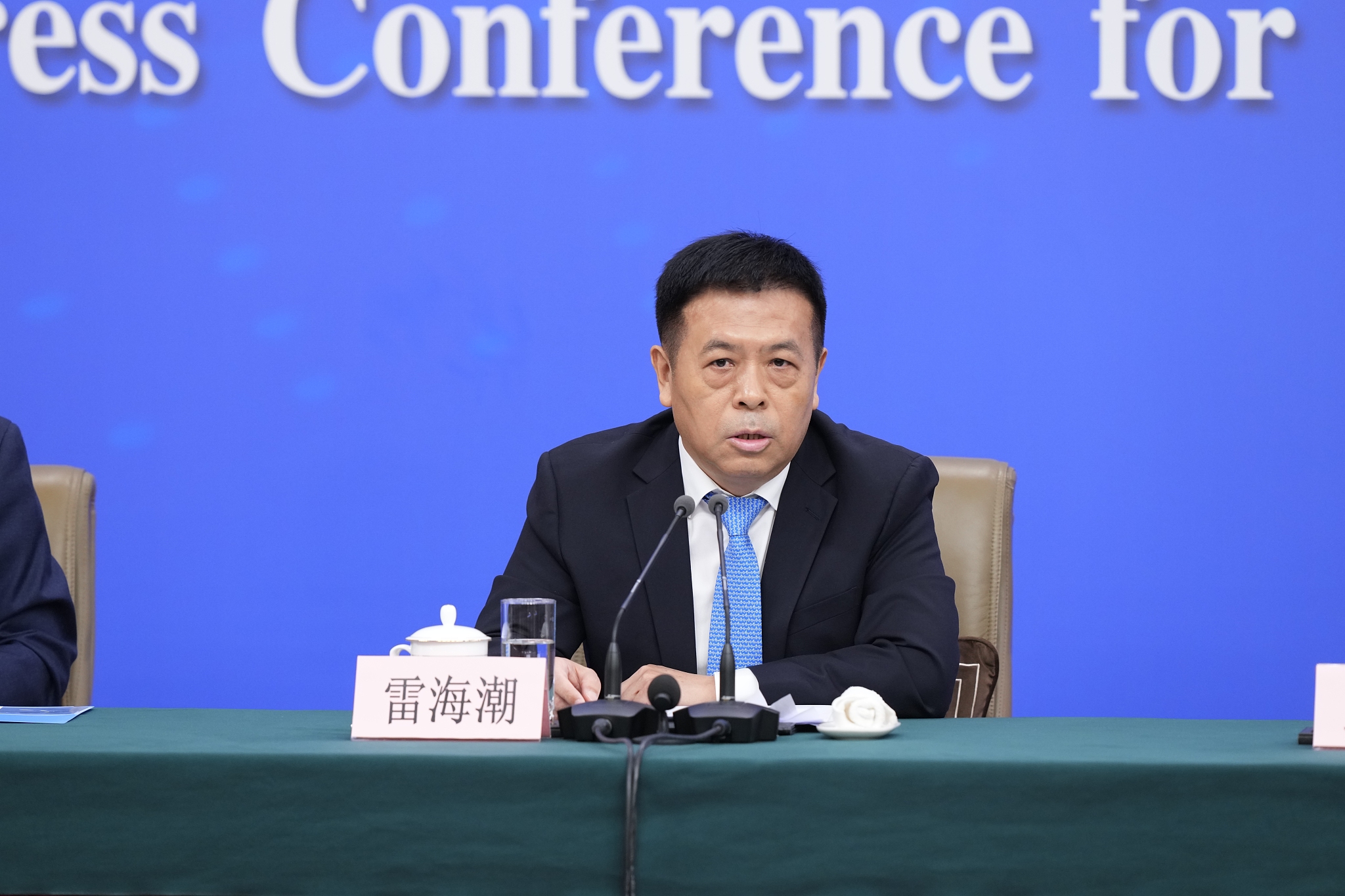 Lei Haichao, head of the National Health Commission, attends a press conference during the fourth session of the 14th National People's Congress on people's livelihood, Beijing, March 7, 2026. /VCG