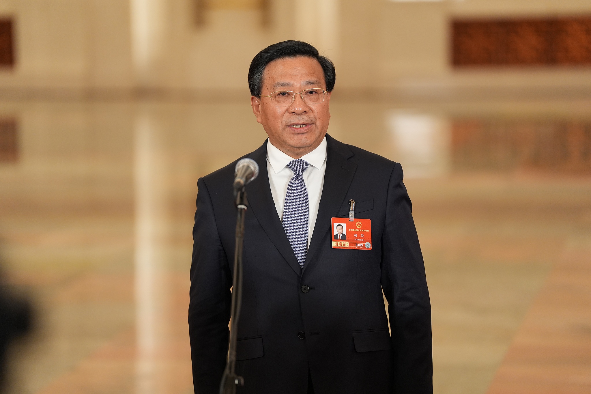 Chinese Minister of Agriculture and Rural Affairs Han Jun speaks at the 