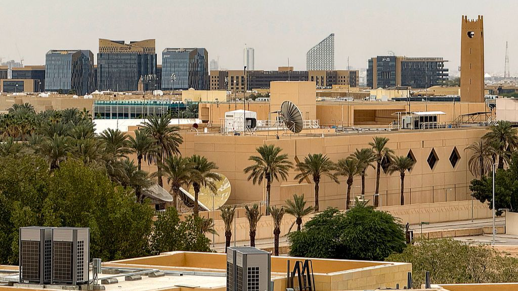 The US embassy headquarters after it was hit by drone strikes earlier in Riyadh, Saudi Arabia, March 3, 2026. /VCG