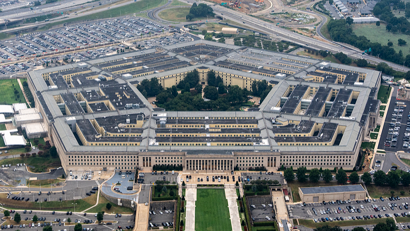 An aerial photo of the Pentagon, the headquarters for the US Department of War, in Arlington, America, August 20, 2025. /CFP 