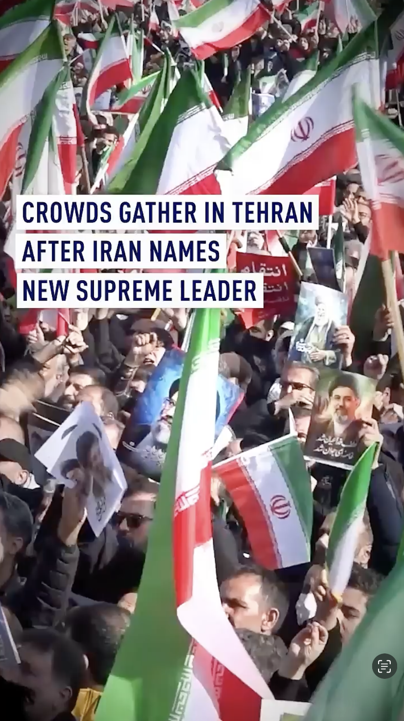 Crowds gather in Tehran after Mojtaba Khamenei named Iran's new leader