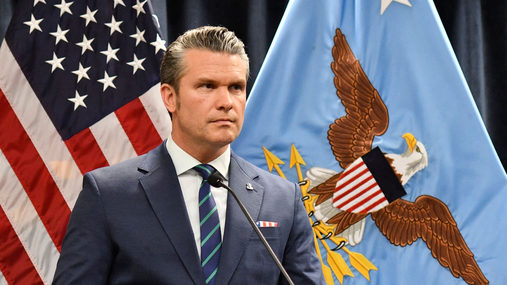 US Secretary of Defense Pete Hegseth looks on during a press conference at US Central Command (CENTCOM) headquarters at MacDill Air Force Base in Tampa, Florida, US on March 5, 2026. /VCG