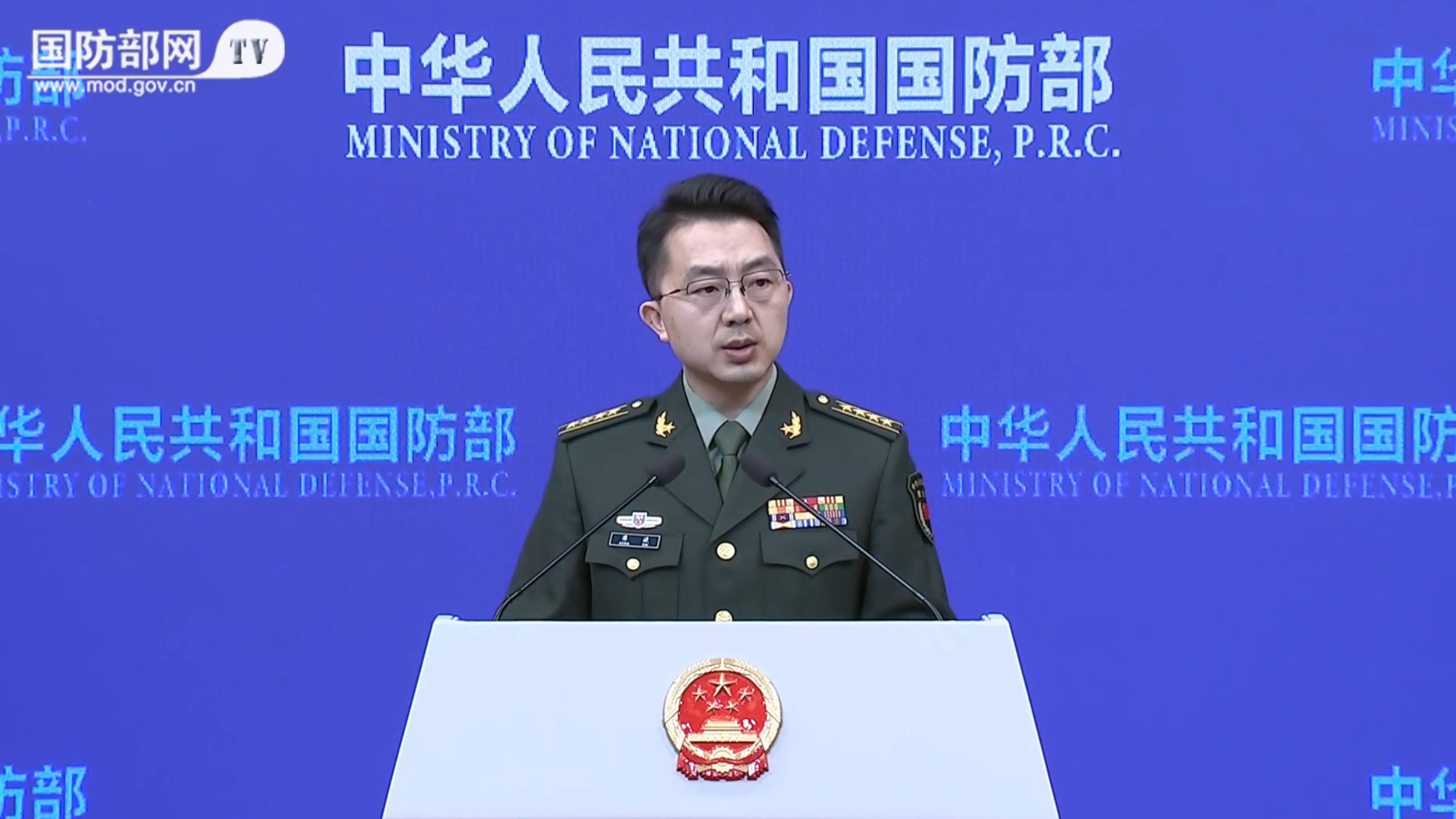 Jiang Bin, spokesperson for China's Ministry of National Defense, during a press conference. /CMG