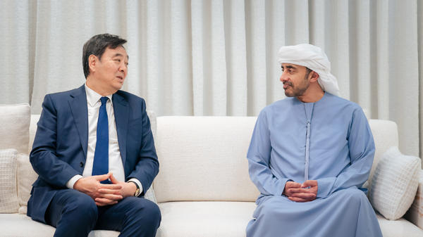 Zhai Jun (L), China's special envoy for Middle East affairs, meets with Sheikh Abdullah bin Zayed Al Nahyan, deputy prime minister and foreign minister of the United Arab Emirates (UAE), in the UAE, March 10, 2026. /Chinese Foreign Ministry