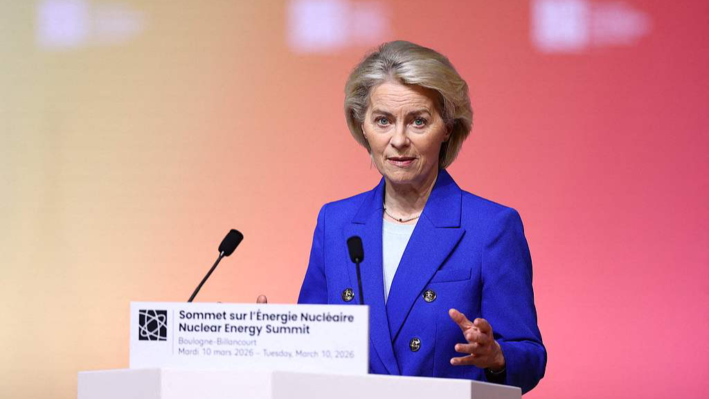 European Commission President Ursula von der Leyen addresses the Nuclear Energy Summit in Boulogne-Billancourt, outside Paris, France, March 10, 2026. /VCG