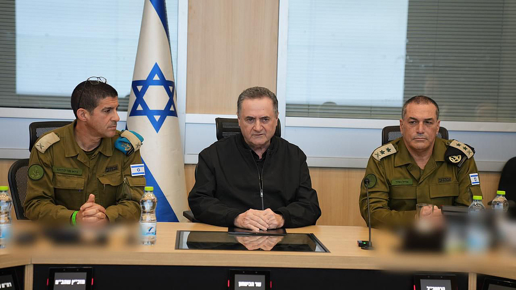 Israeli Defense Minister Israel Katz (C) holds a security situation assessment meeting in Tel Aviv, Israel,  March 7, 2026. /VCG