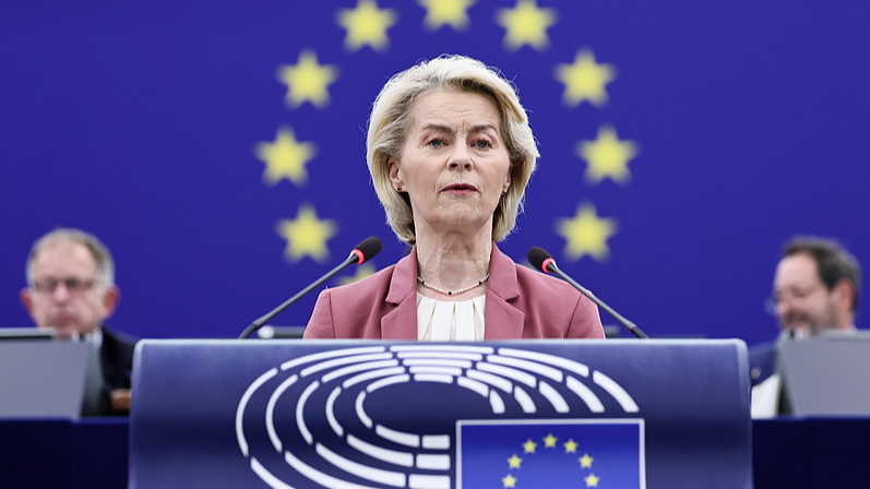European Commission President Ursula von der Leyen speaks during a debate on 