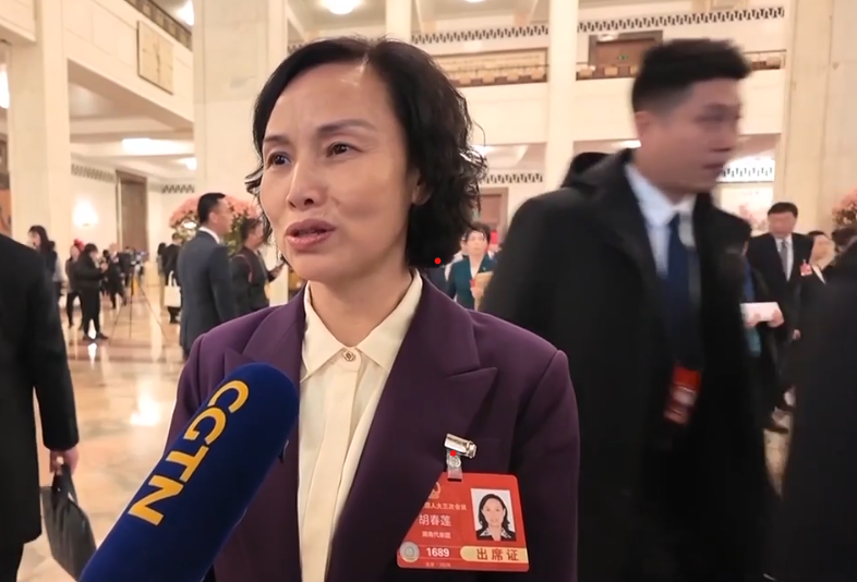 A screenshot of Hu Chunlian during a video interview with CGTN at last year's Two Sessions. /CGTN