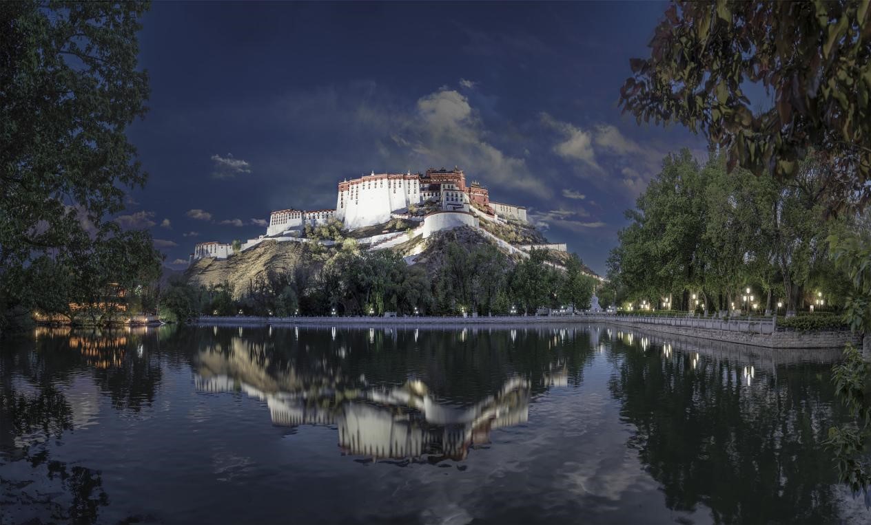 Night view of the Potala Palace from Longwangtan Park in Lhasa, Xizang /VCG