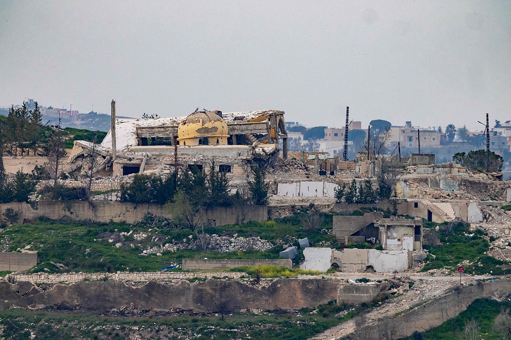 Destroyed buildings are seen in the Lebanese village of Yaroun from a vantage point in the Upper Galilee in northern Israel on the border with Lebanon on March 13, 2026. /VCG