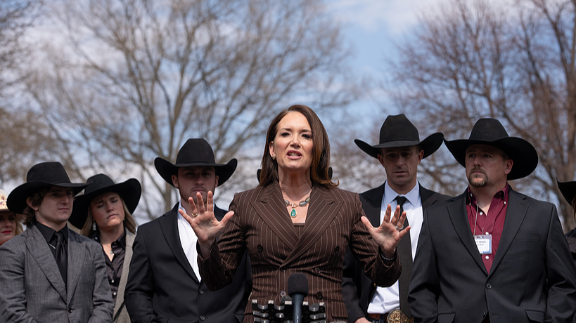 Brooke Rollins, US agriculture secretary, speaks to the press outside the White House in Washington, DC, US, March 13, 2026. /VCG