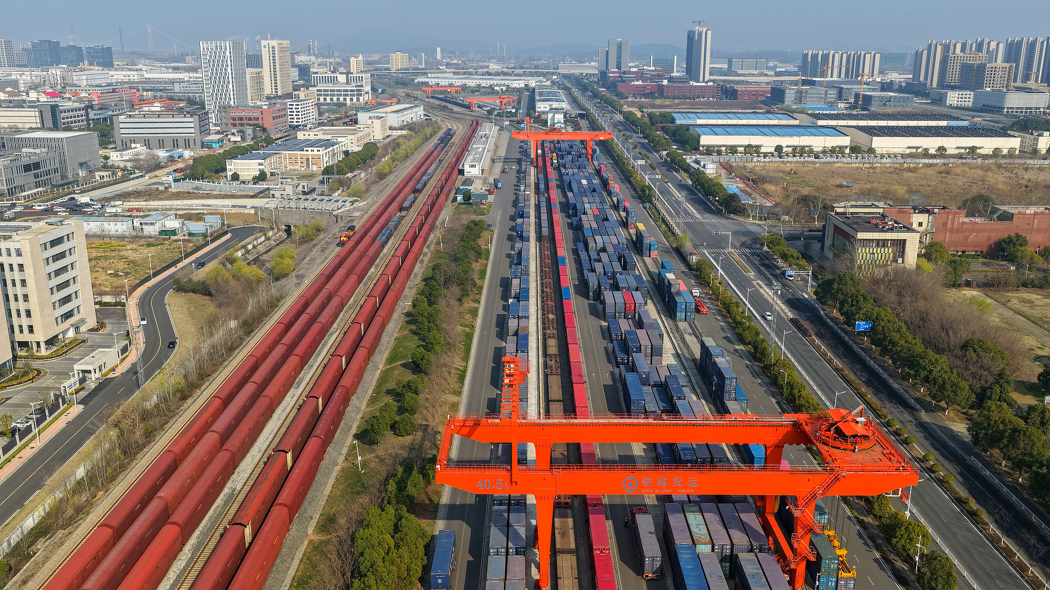 A China-Europe Railway Express station in Nanjing City, east China's Jiangsu Province, March 14, 2026. /VCG